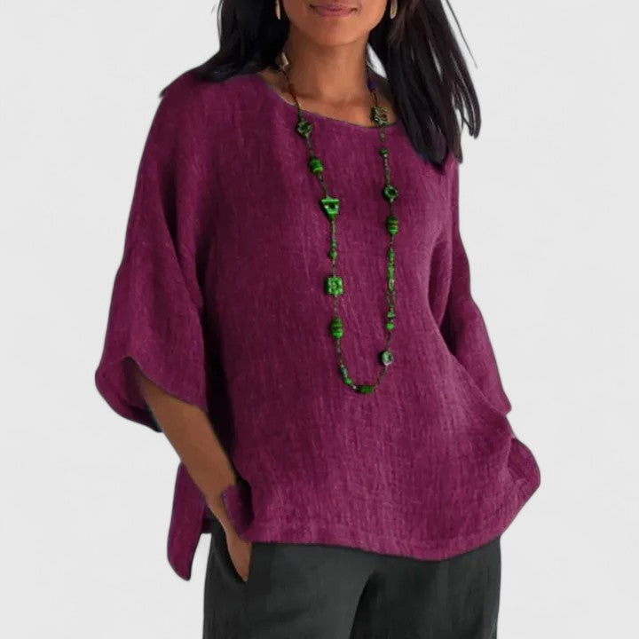 Women's Cotton-Linen Relaxed Blouse - Casual Summer Comfort