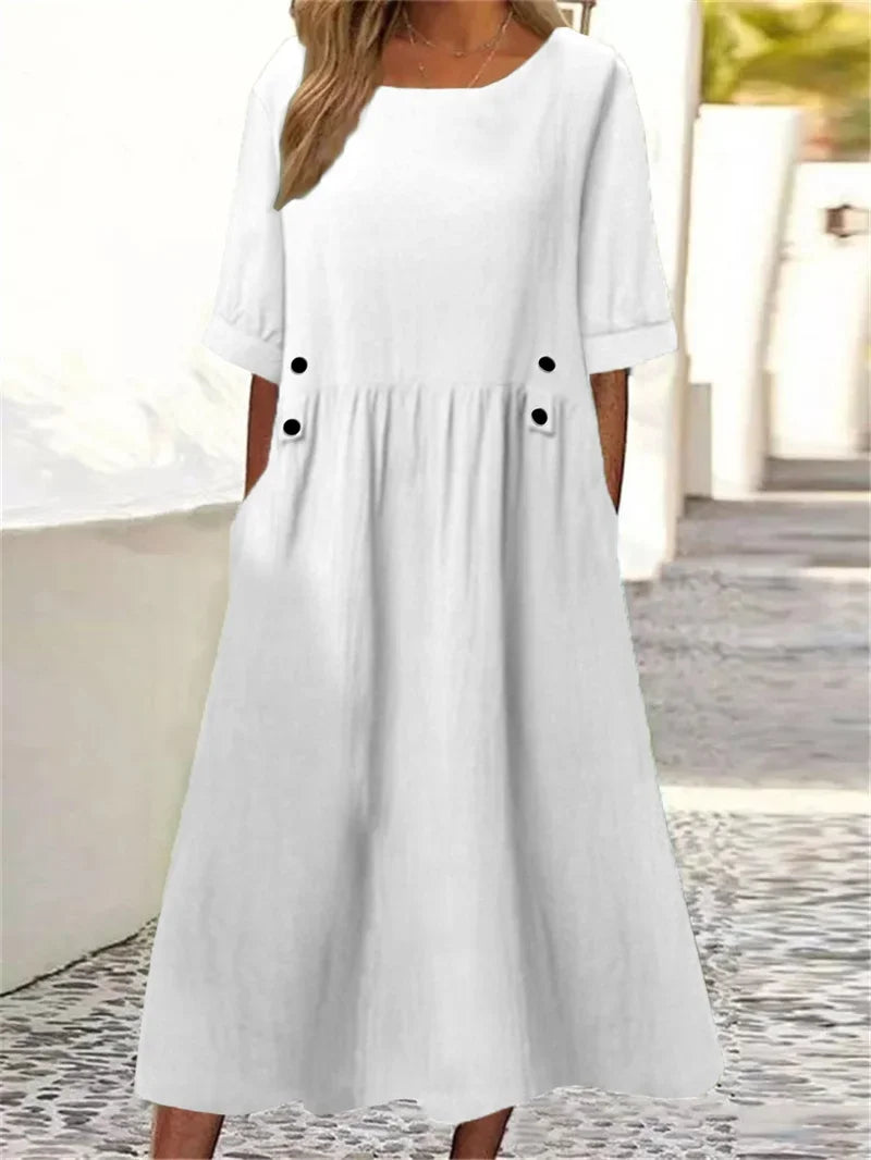 Women's Striped Cotton Midi Dress - Casual Elegance