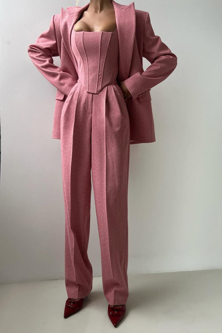 Women's Double-Breasted Blazer Three-Piece Set - Polished & Versatile