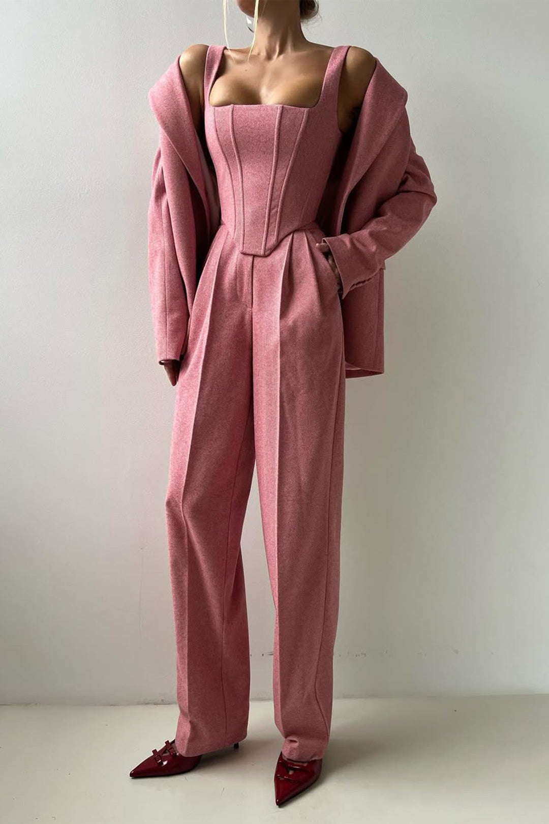 Women's Double-Breasted Blazer Three-Piece Set - Polished & Versatile
