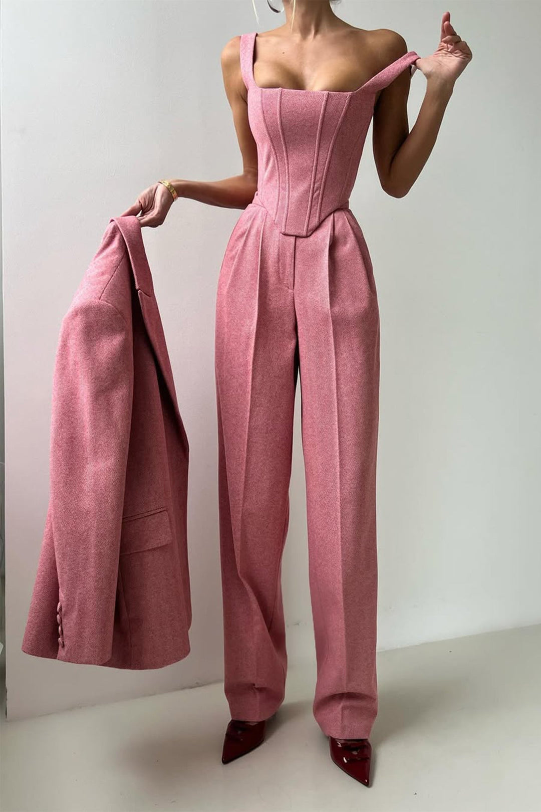 Women's Double-Breasted Blazer Three-Piece Set - Polished & Versatile