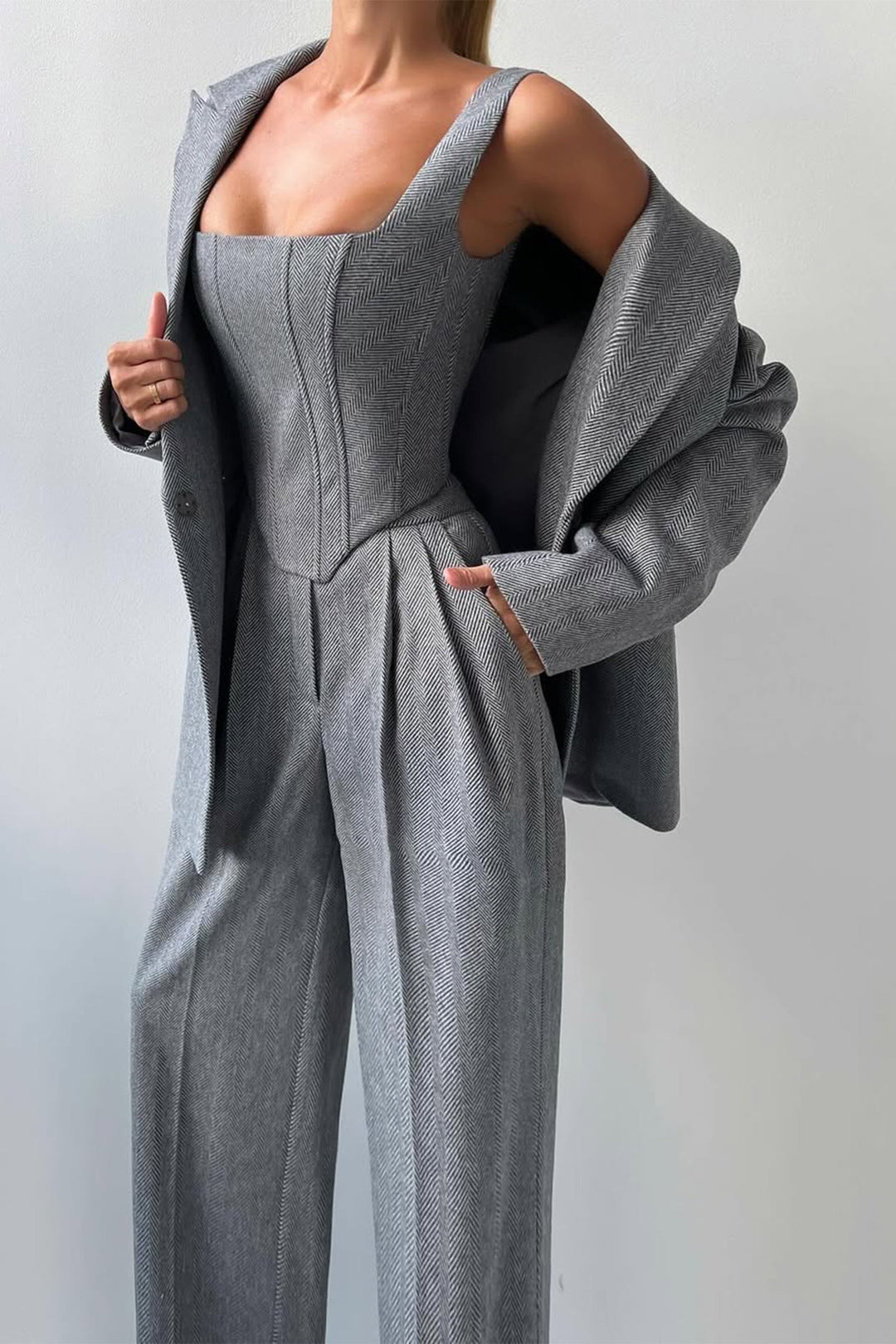 Women's Double-Breasted Blazer Three-Piece Set - Polished & Versatile
