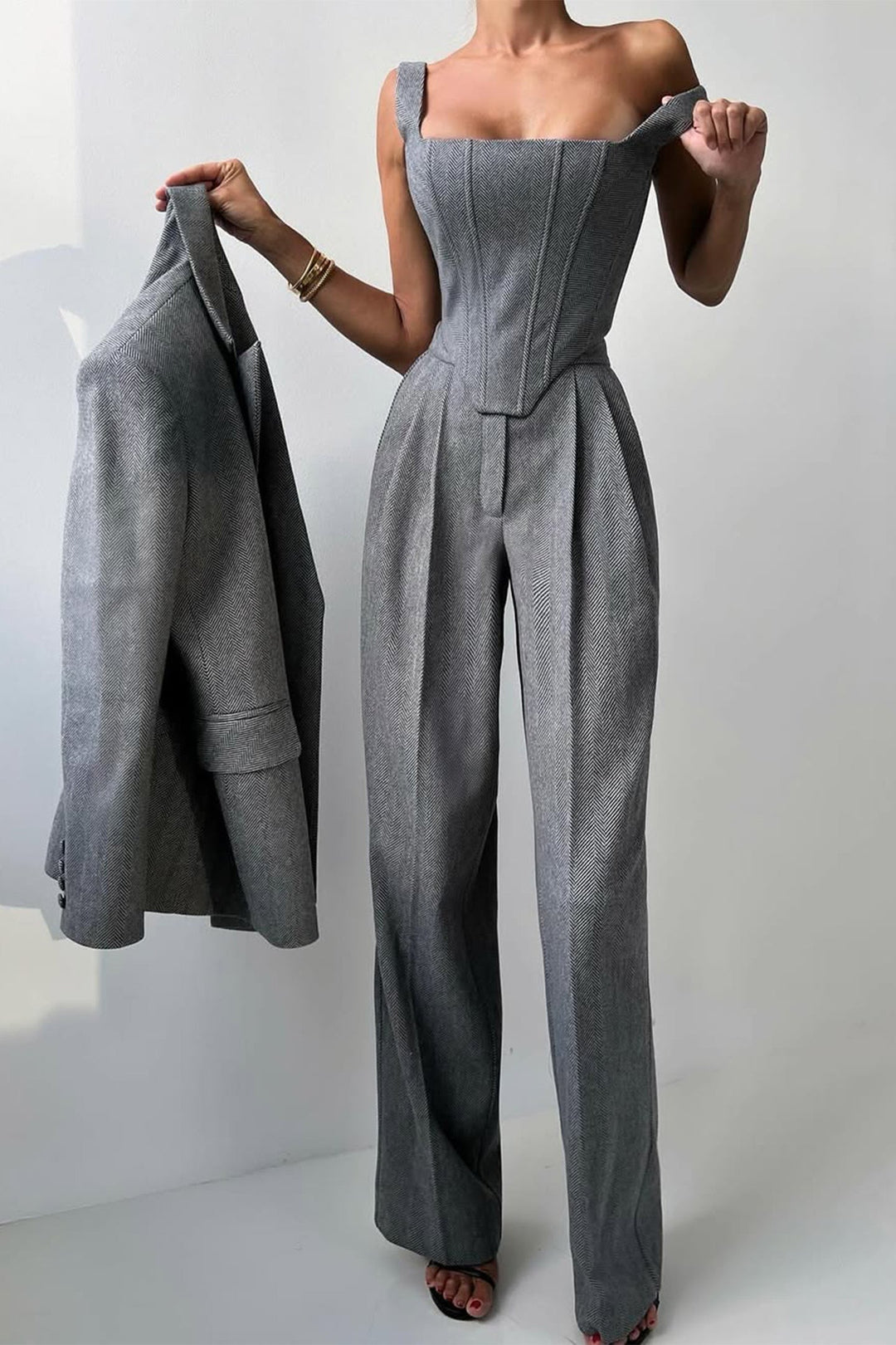 Women's Double-Breasted Blazer Three-Piece Set - Polished & Versatile