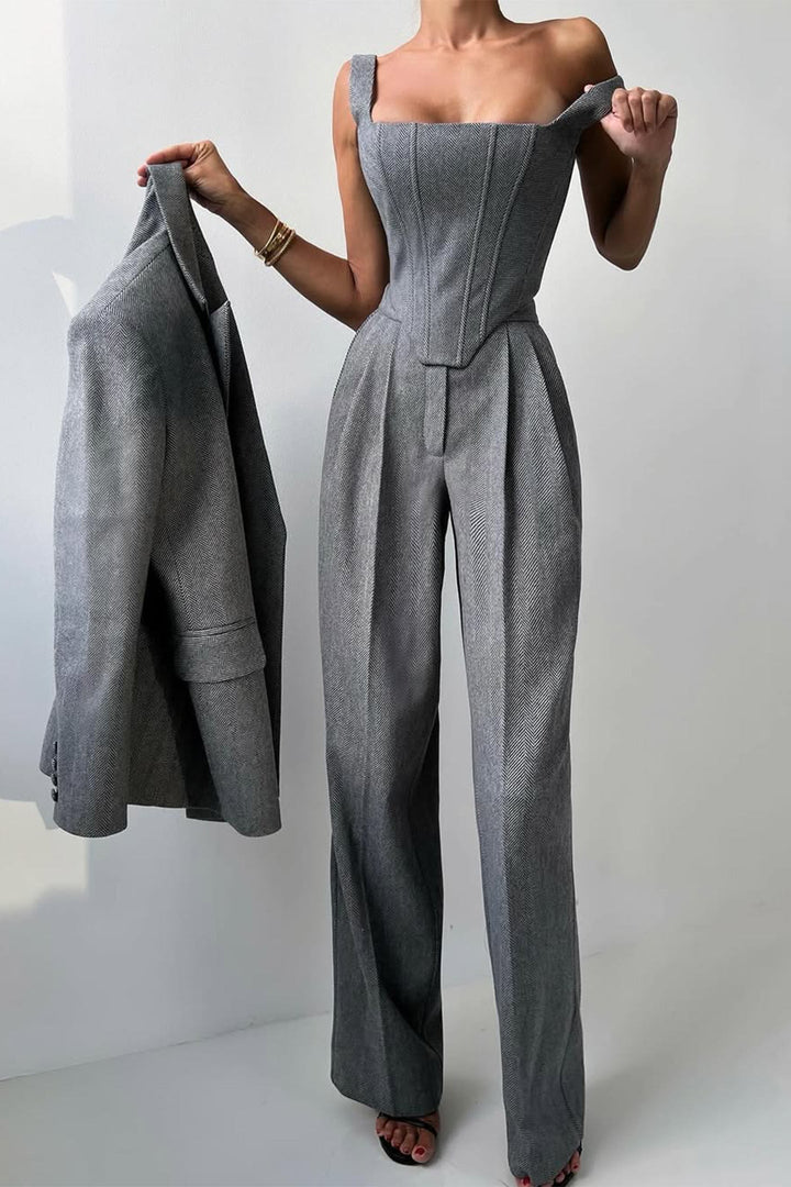 Women's Double-Breasted Blazer Three-Piece Set - Polished & Versatile