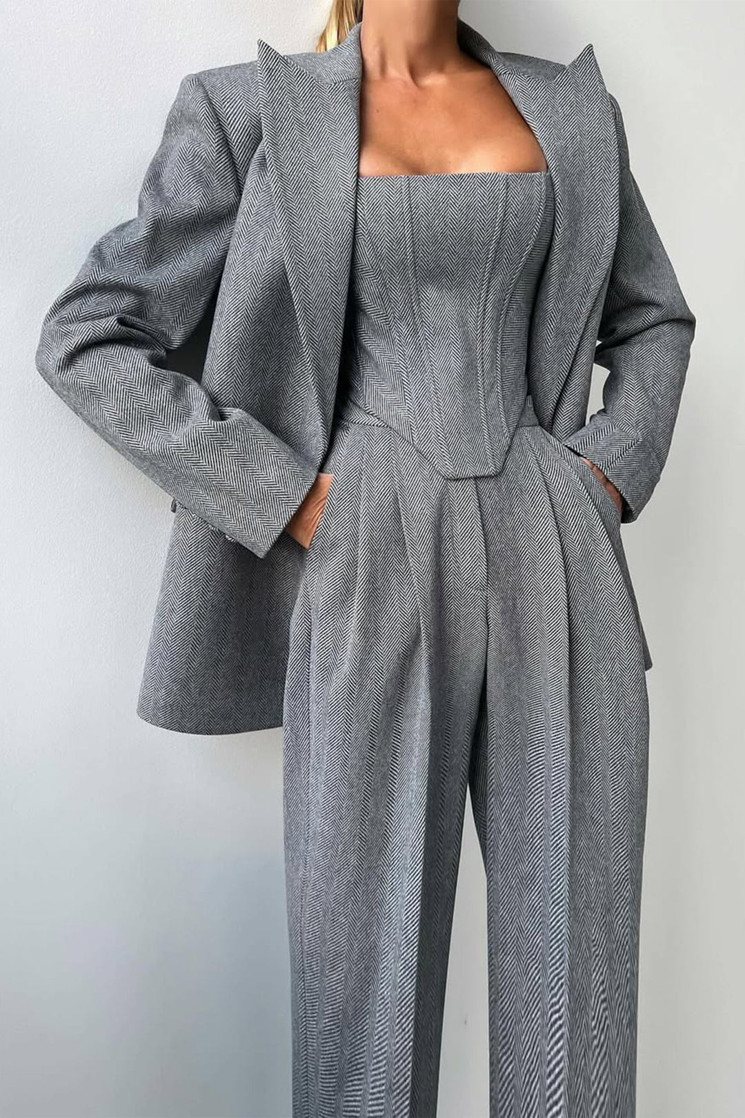 Women's Double-Breasted Blazer Three-Piece Set - Polished & Versatile