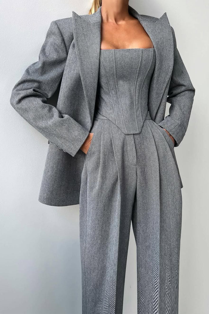 Women's Double-Breasted Blazer Three-Piece Set - Polished & Versatile