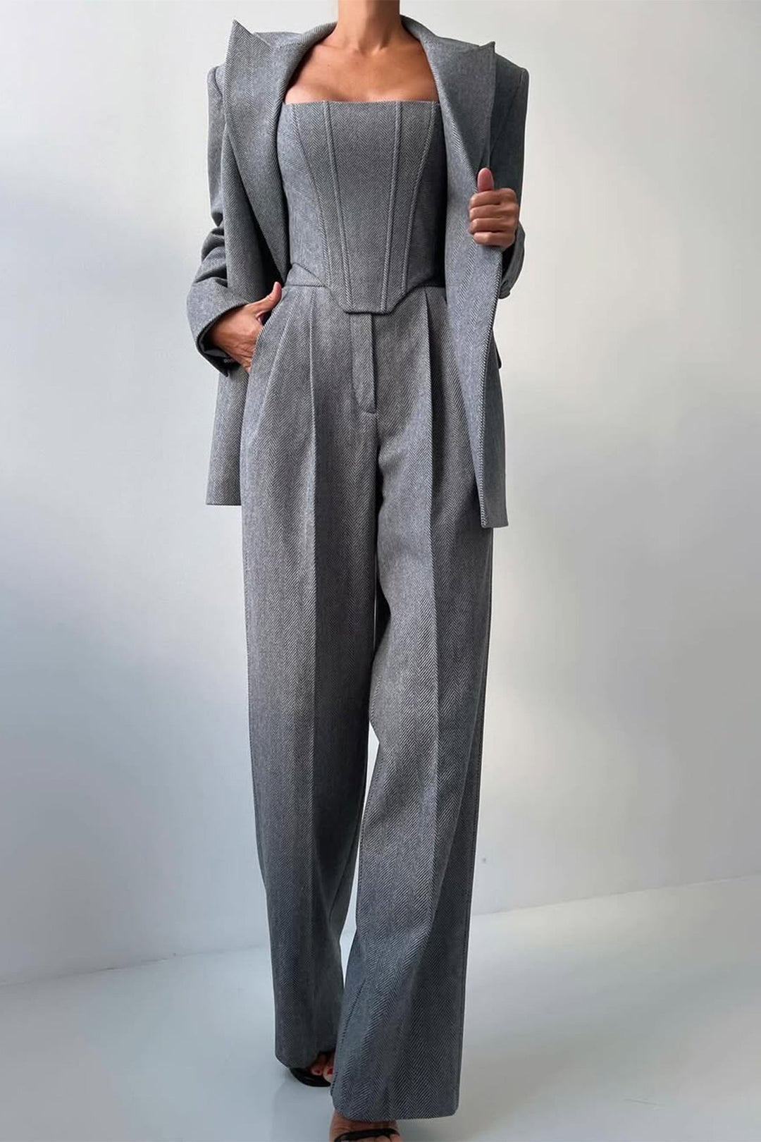Women's Double-Breasted Blazer Three-Piece Set - Polished & Versatile