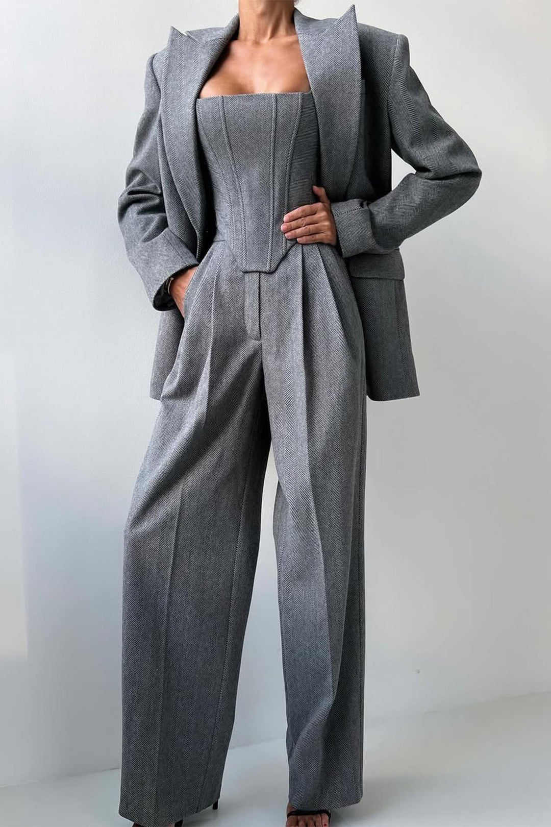 Women's Double-Breasted Blazer Three-Piece Set - Polished & Versatile