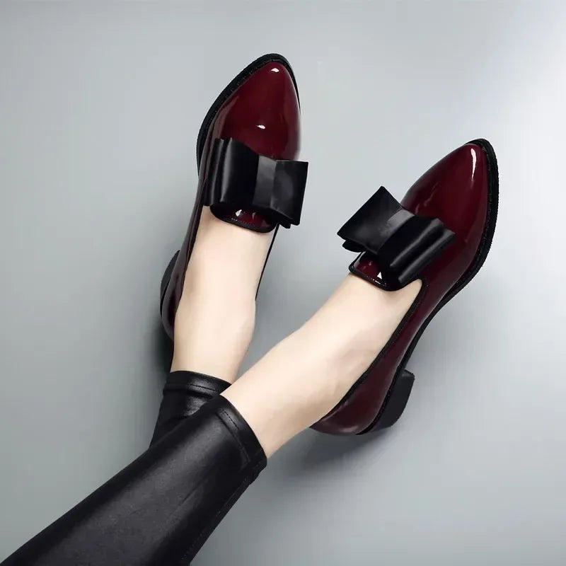 Women's Penelope Bow Tie Shoes - Elegant Patent Block Heel