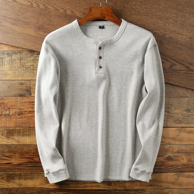 Men's Waffle-Knit Cotton Henley – Relaxed Weekend Layering Top