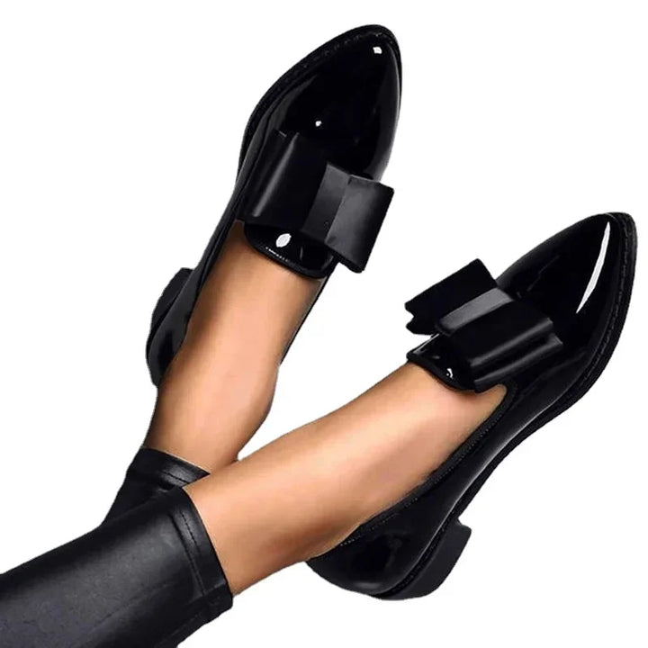 Women's Penelope Bow Tie Shoes - Elegant Patent Block Heel