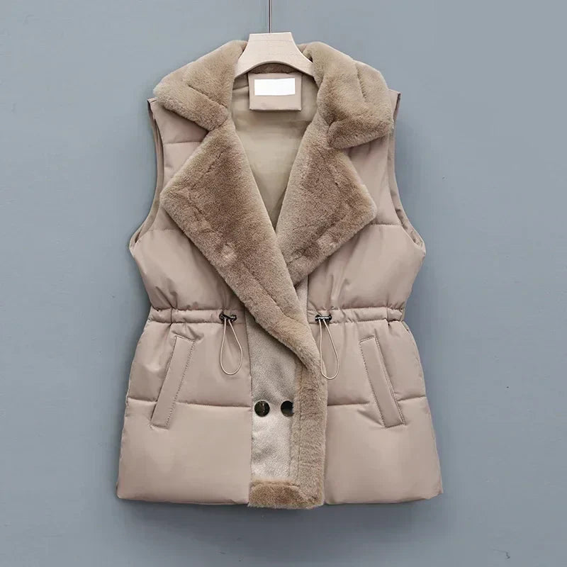 Women's Padded Gilet with Faux Fur Collar – Winter Layering