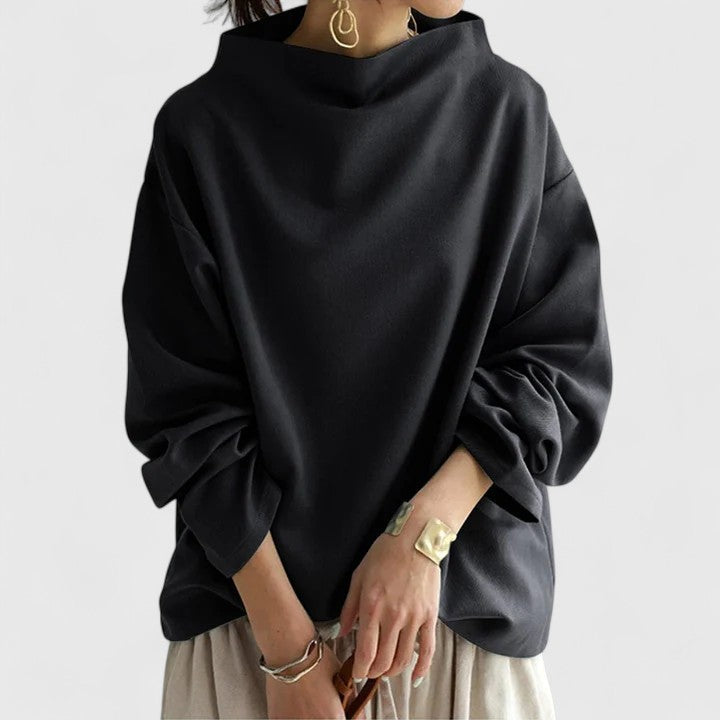 Women's Relaxed Drape Blouse – Wide Boat Neck & Flowy Fit