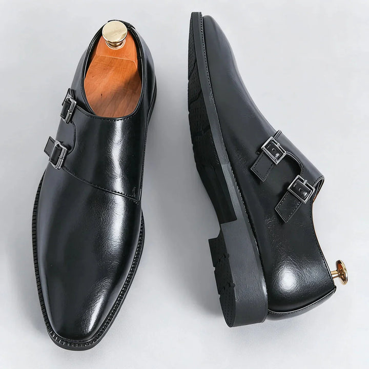 Men's Leather Monk Strap Loafers – Smart Casual Dress Shoes
