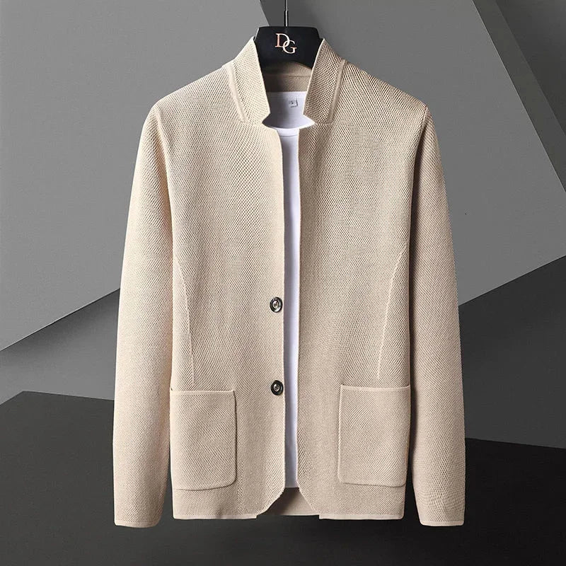 Men's Sterling Knit Cardigan – Stand Collar Two-Button Layer