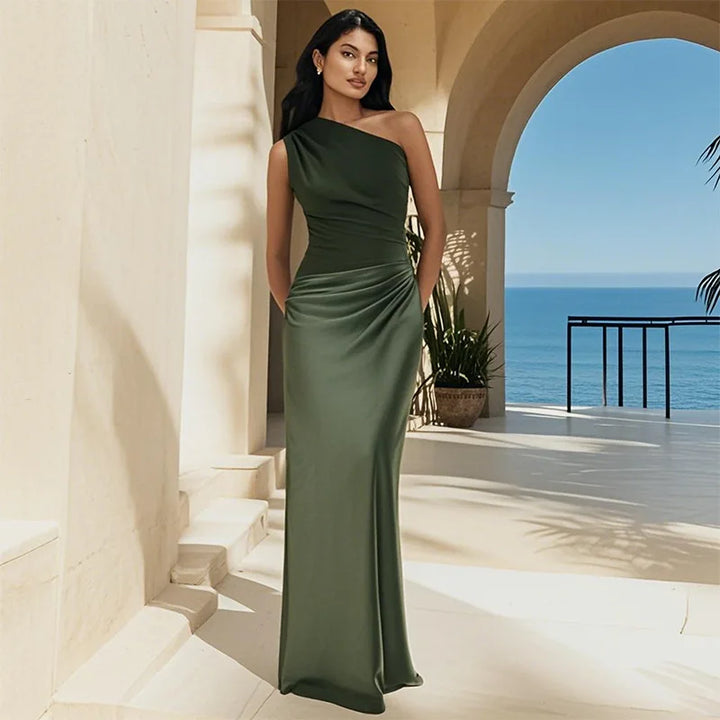 Women's Exposed Shoulder Maxi Dress - Elegant Evening Wear
