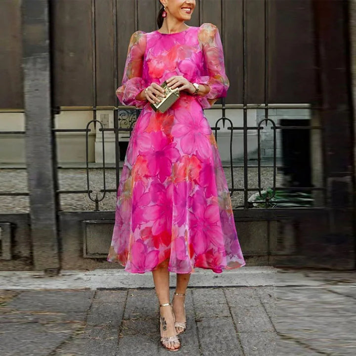 Women's Floral Midi Dress - Wedding Guest Elegance