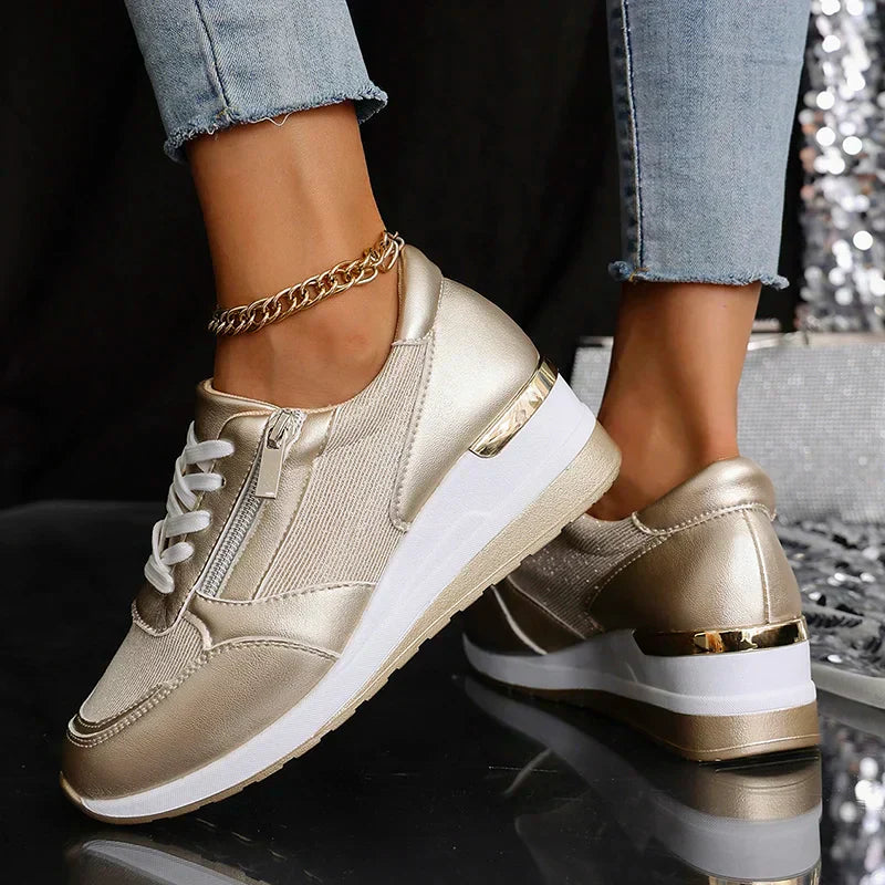Women's Metallic Platform Sneakers - Sleek & Cushioned