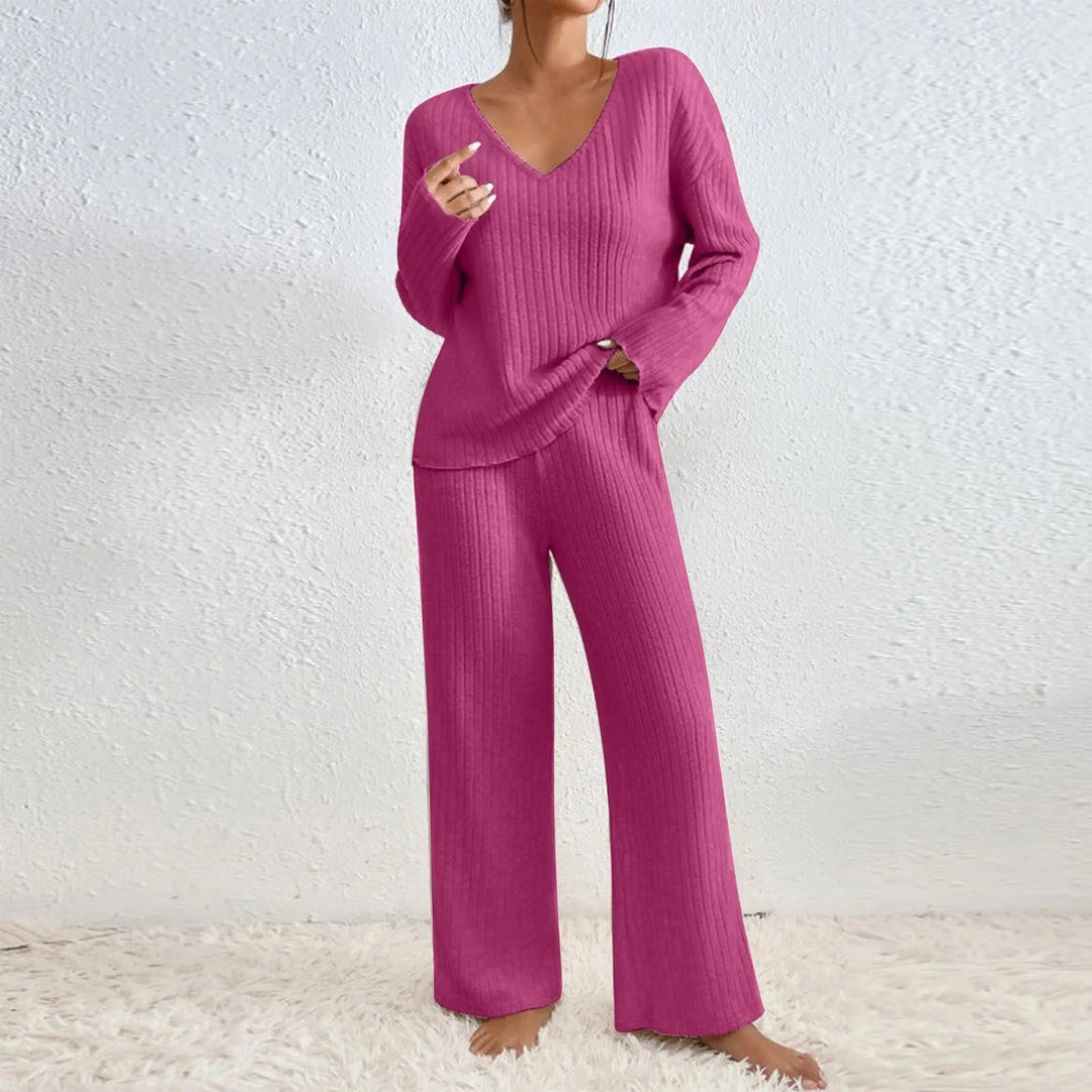 Women's Knit V-Neck Two-Piece Set - Effortless Comfort & Style