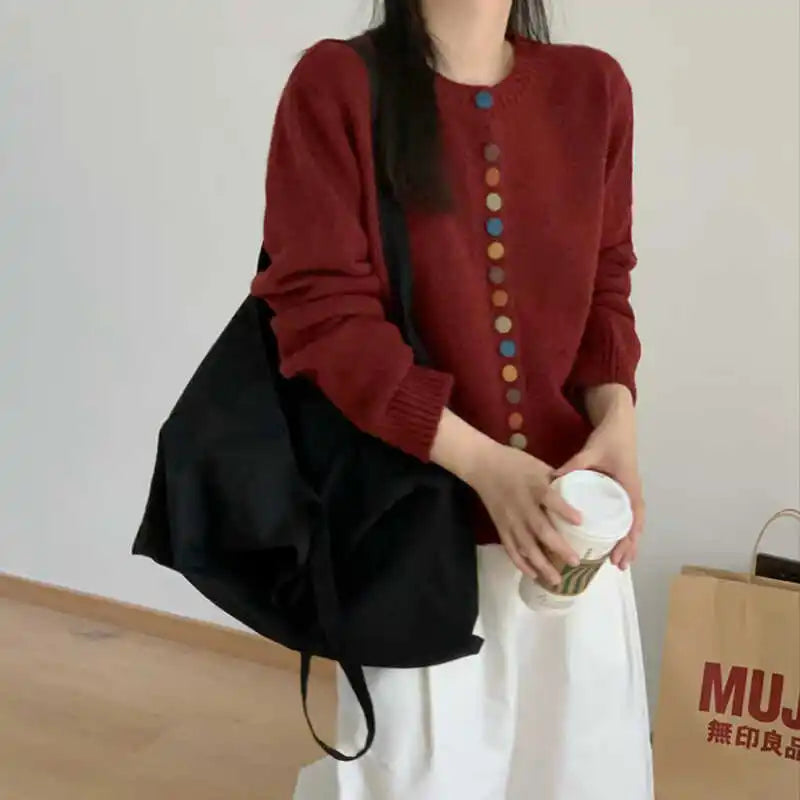 Women's Audrey Multicolor Button Knit Cardigan - Playful & Cozy
