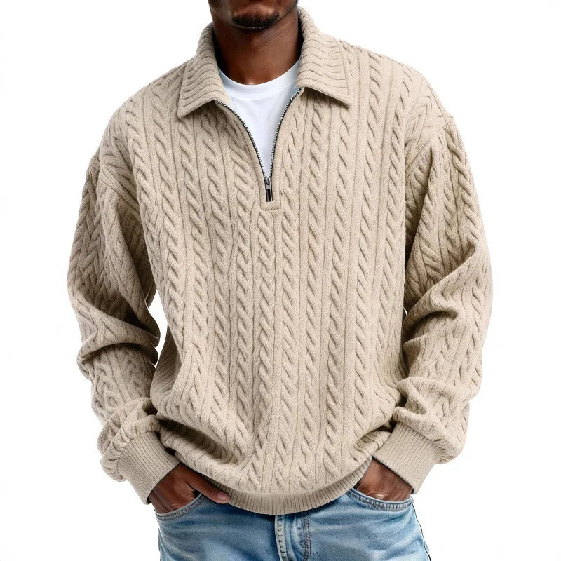 Men's Cable-Knit Quarter-Zip Jumper – Spread Collar Knitwear