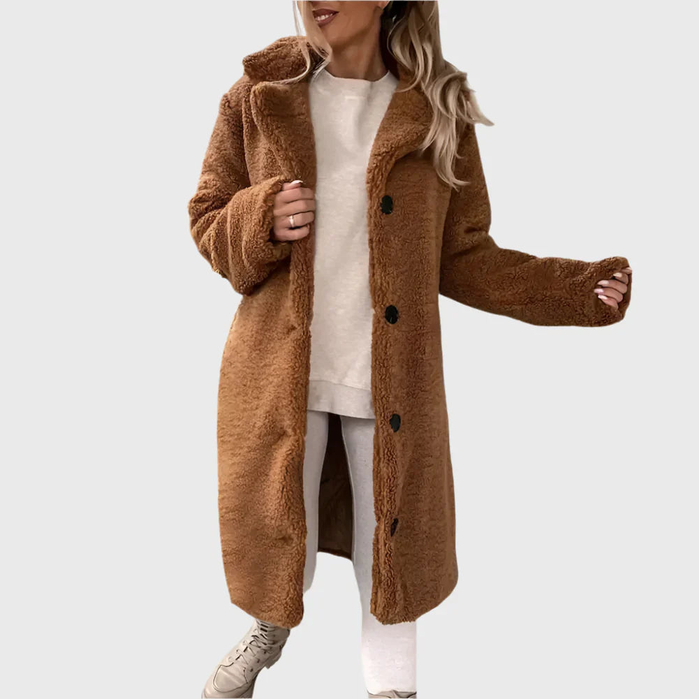 Women's Plush Long Elegant Coat - Cozy Winter Warmth