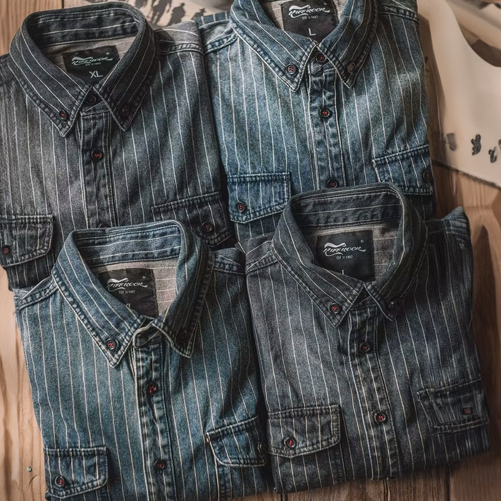 Men's Pinstripe Denim Shirt – Stretch Cotton Workwear Shirt
