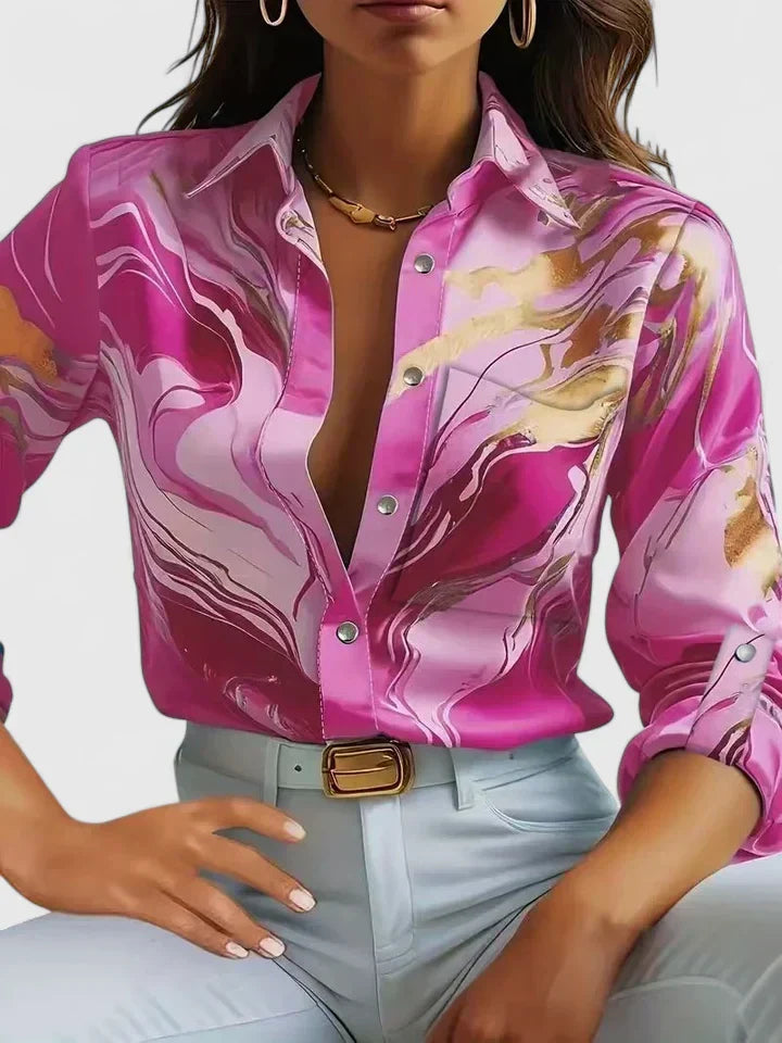 Women's Shaina Abstract Marble Button-Down Shirt - Elevate Your Style