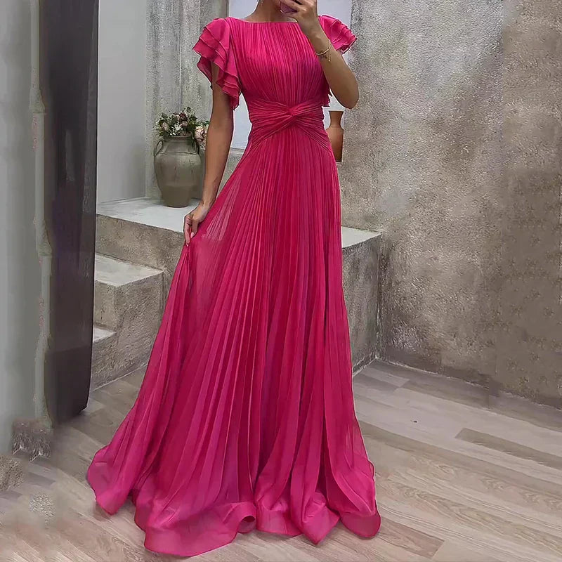 Women's Pleated Evening Dress - Elegant Formal Wear