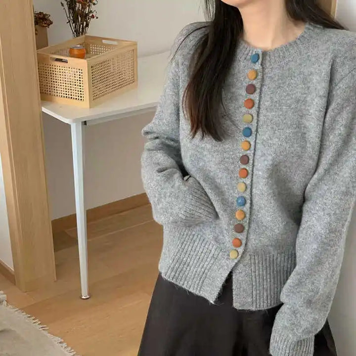 Women's Audrey Multicolor Button Knit Cardigan - Playful & Cozy