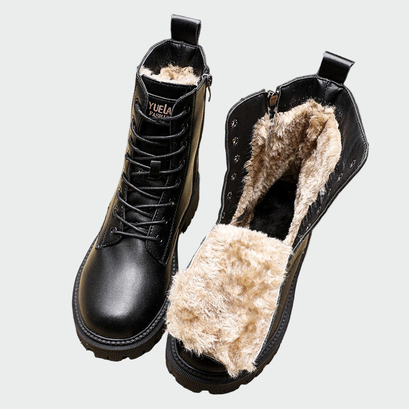 Women's Faux Leather Winter Boots - Warm Faux Fur Lining & Side Zip