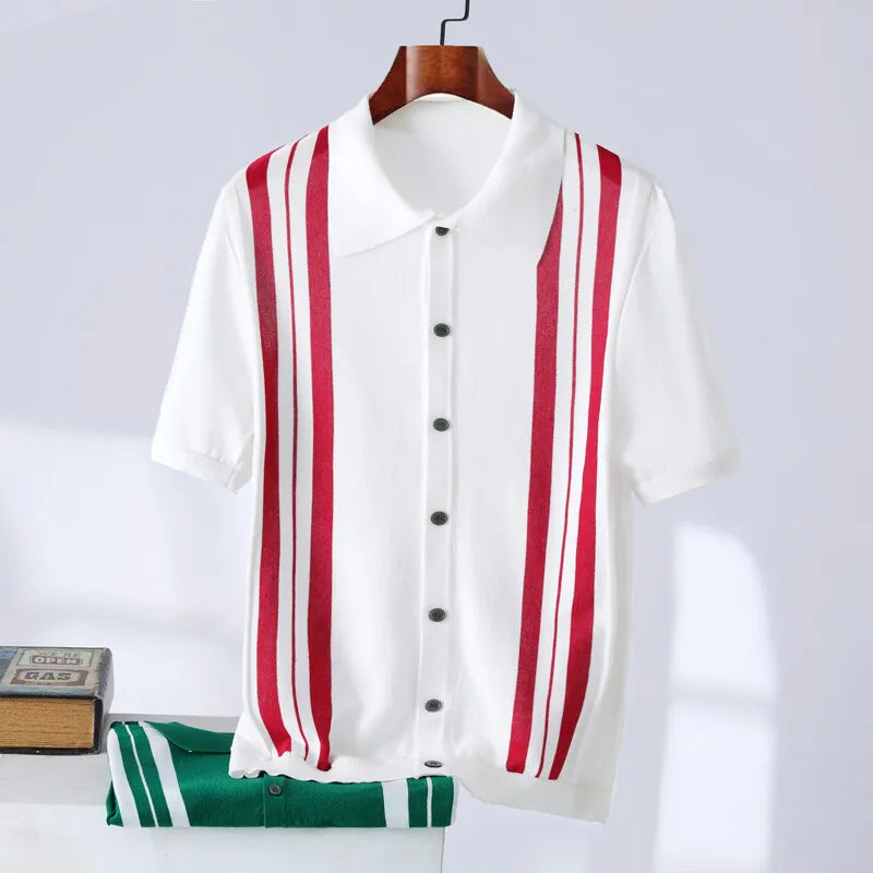 Men's Striped Knit Shirt – Breathable Casual Summer Wear