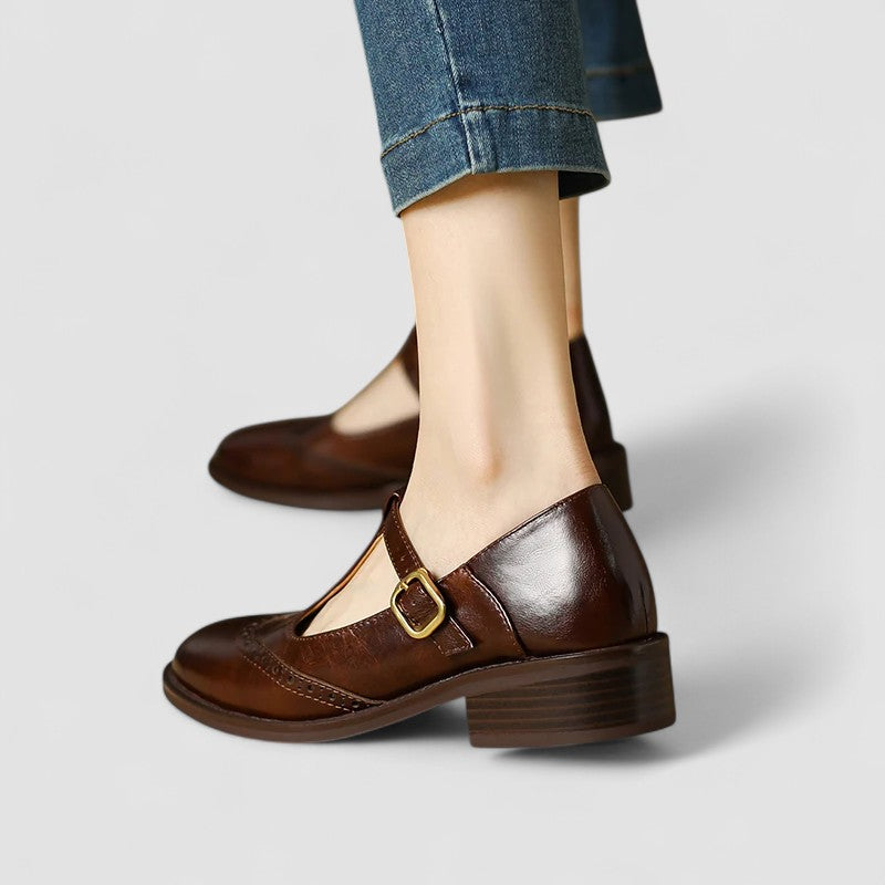 Women's Leather T-Strap Mary Jane Shoes - Classic & Comfortable