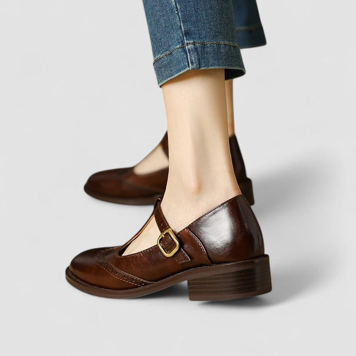 Women's Leather T-Strap Mary Jane Shoes - Classic & Comfortable