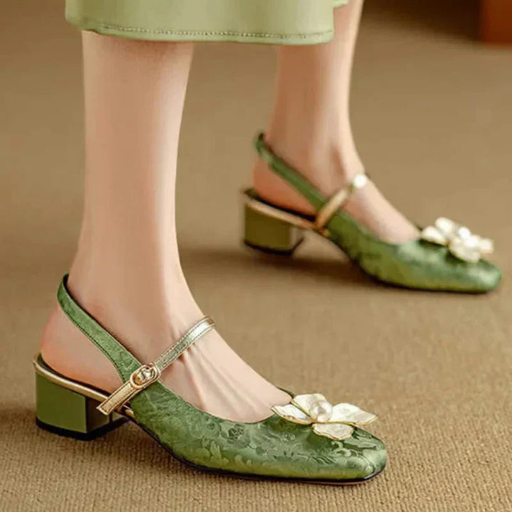 Women's Pearl-Embellished Floral Slingback Pumps - Day to Evening