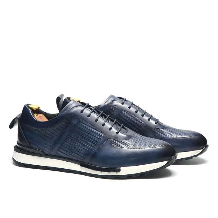 Men's Woven Leather Sneakers – Hand-Burnished Smart-Casual Trainers