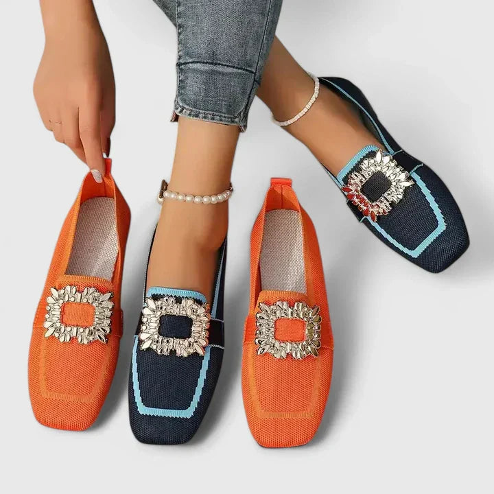 Women's Embellished Square Toe Flats - Everyday Elegance