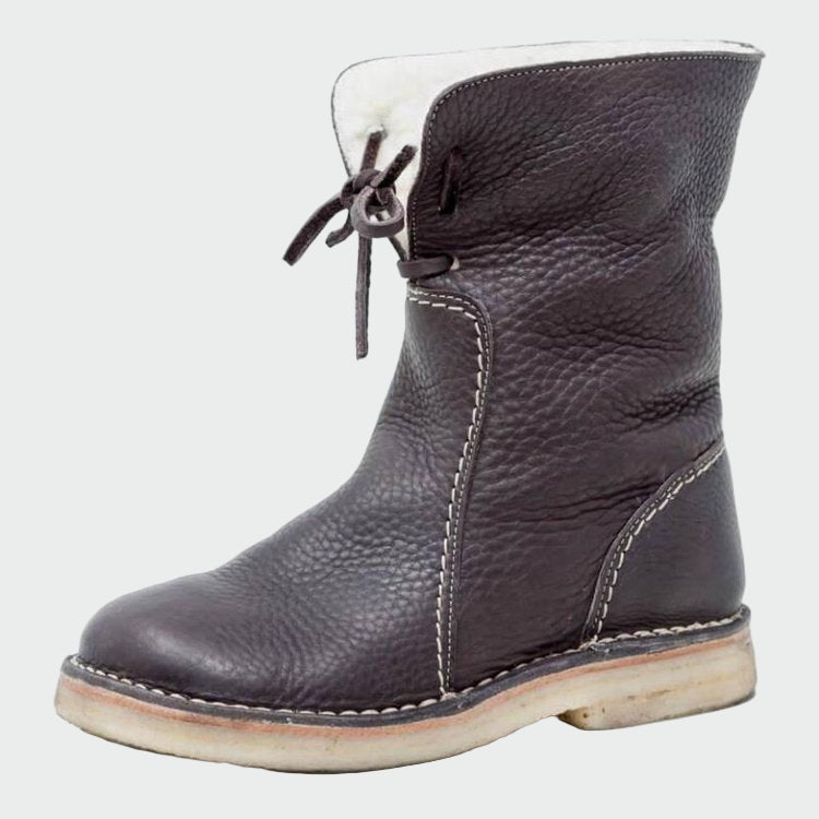 Women's Wool-Lined Waterproof Leather Ankle Boots - Winter Boots