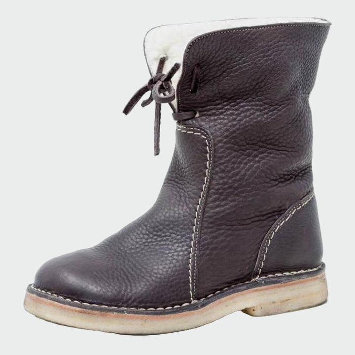 Women's Wool-Lined Waterproof Leather Ankle Boots - Winter Boots