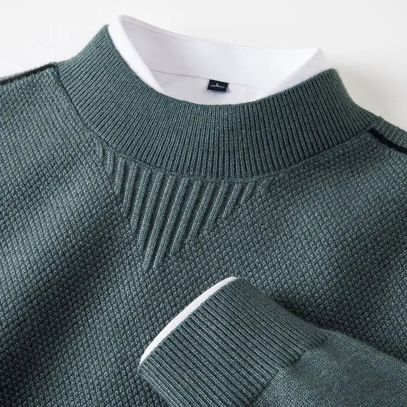 Men's Jacquard Knit Jumper – Textured Mock Neck Sweater