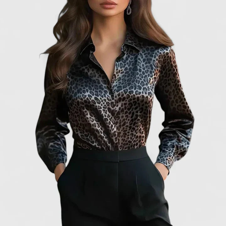 Women's Snake Print Lapel Blouse - Versatile for Office & Evening