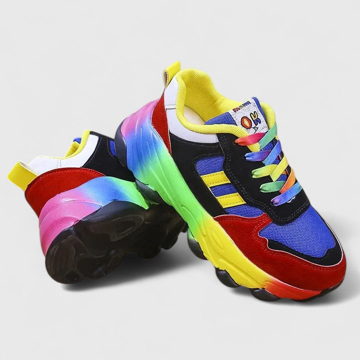 Women's Chunky Rainbow Platform Sneakers - Bold Color Block