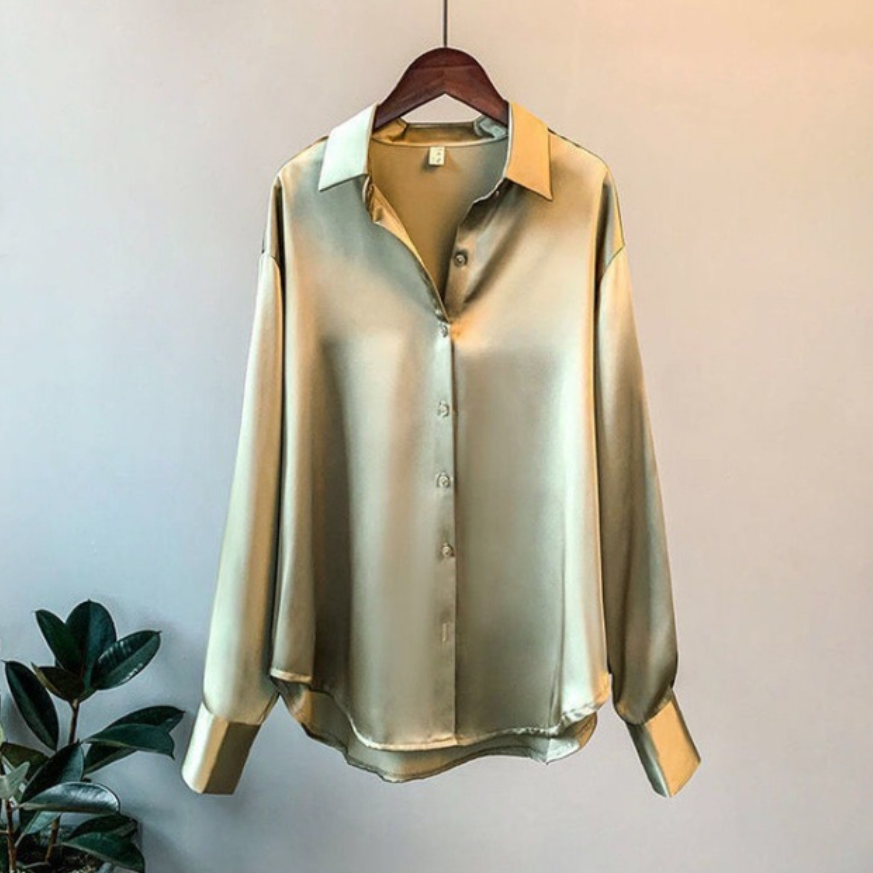 Women's Satin Loose Fit Button Down Blouse - Effortless Chic