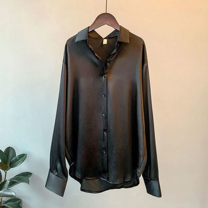 Women's Satin Loose Fit Button Down Blouse - Effortless Chic