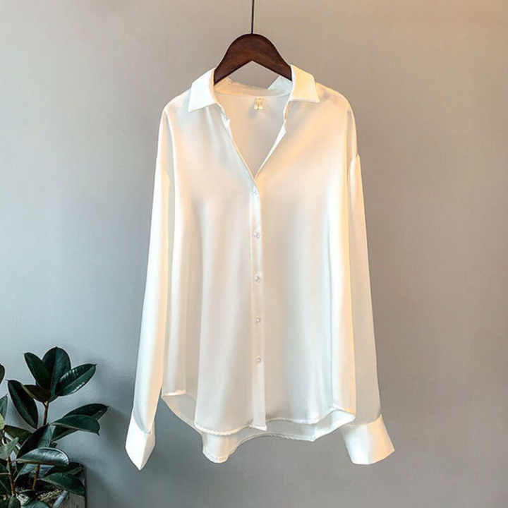 Women's Satin Loose Fit Button Down Blouse - Effortless Chic
