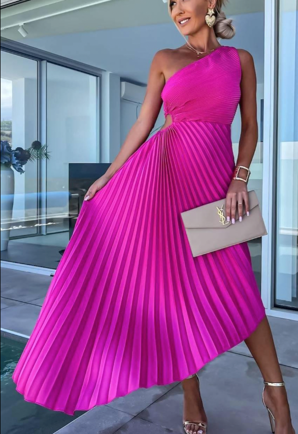 Women's One Shoulder Pleated Cocktail Dress - Summer Elegance