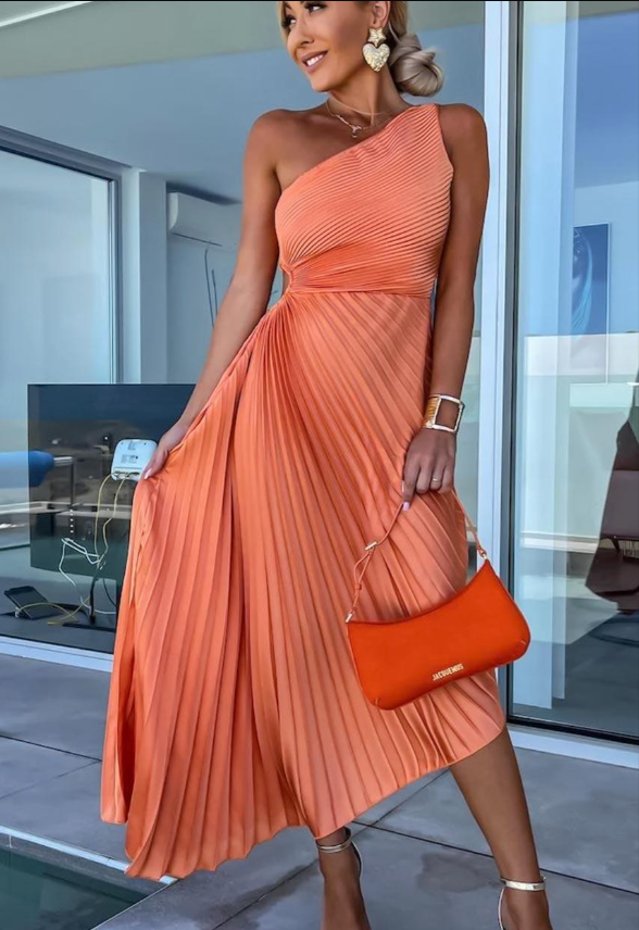 Women's One Shoulder Pleated Cocktail Dress - Summer Elegance