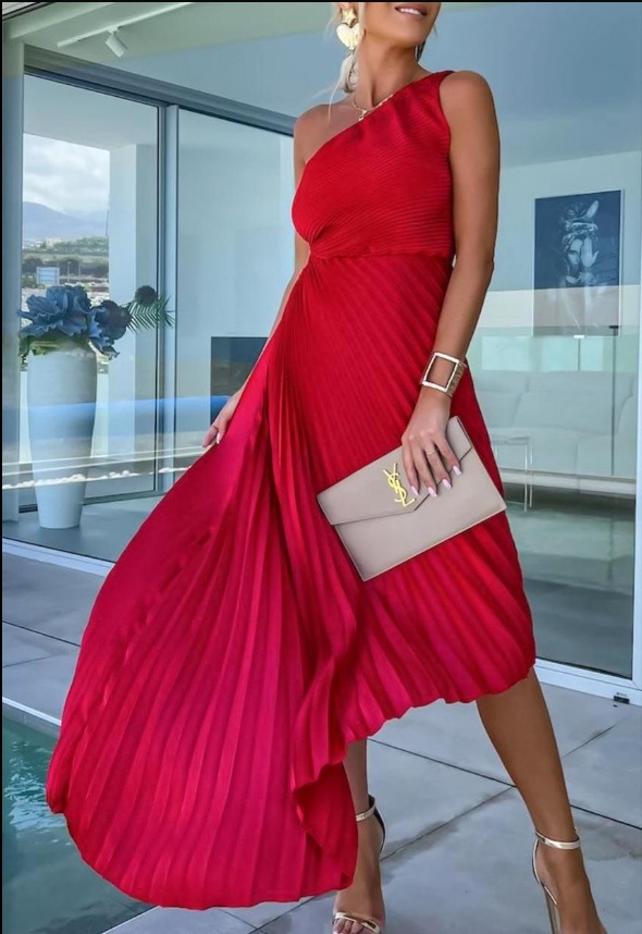 Women's One Shoulder Pleated Cocktail Dress - Summer Elegance