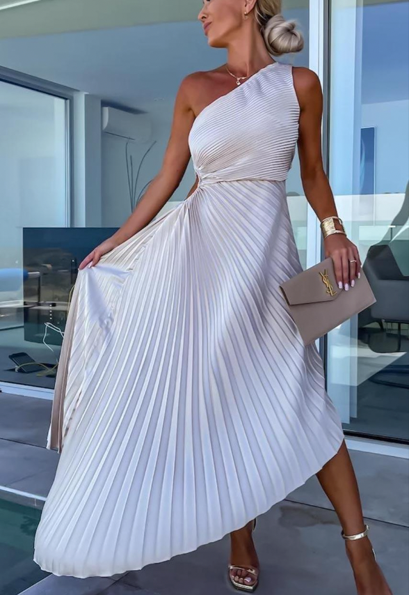 Women's One Shoulder Pleated Cocktail Dress - Summer Elegance