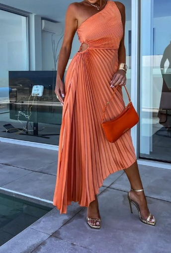 Women's One Shoulder Pleated Cocktail Dress - Summer Elegance